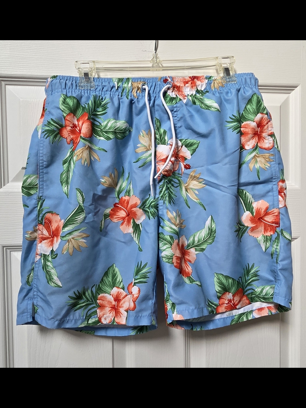 Old Navy Blue Swim Shorts with Coral Floral Print